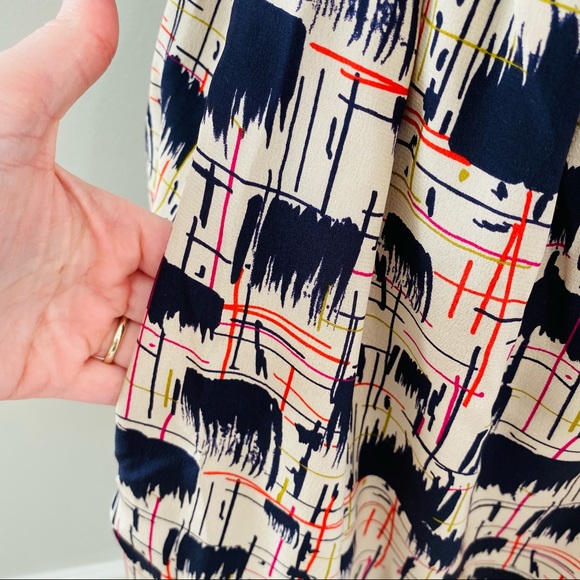 Anthropologie Burlapp Navy Tan Print Strapless 100% Silk Dress Size 4 - Picture 6 of 11
